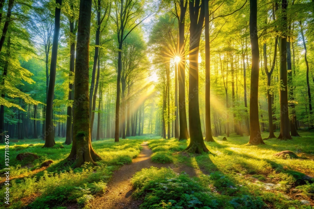 Naklejka premium Sunlit Forest Path