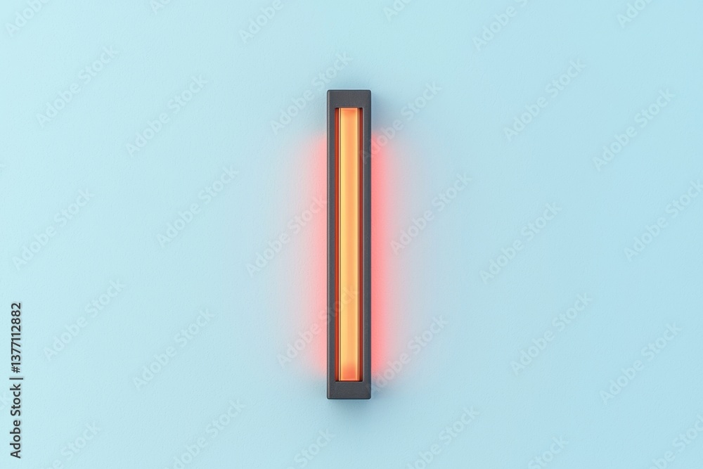 Fototapeta premium A minimalist light fixture emits warm colors against a soft blue background, creating a serene and modern ambiance.