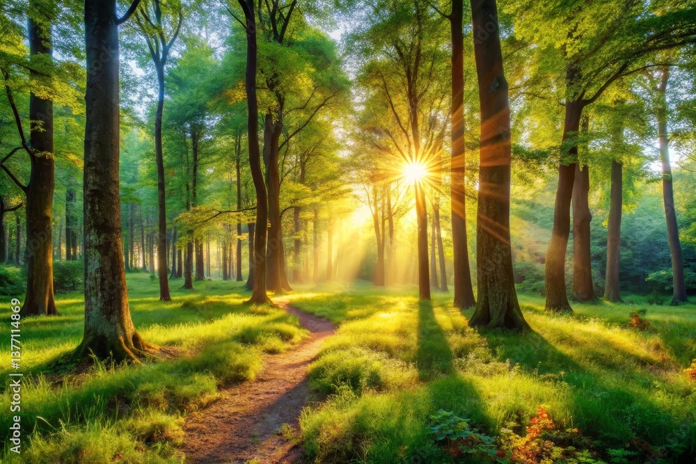 Fototapeta premium Sunlit Forest Path