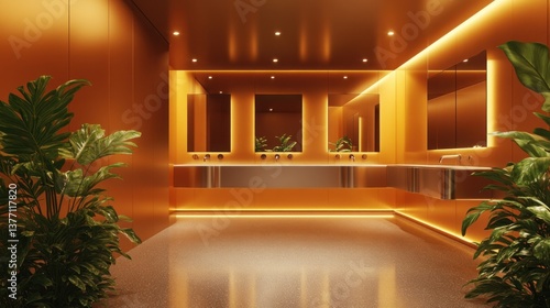 Wallpaper Mural Modern orange restroom with plants and mirrors Torontodigital.ca