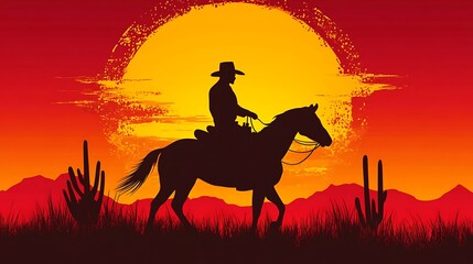 Crédence de cuisine Rouge Cowboy sunset horseback ride desert.  © MASJAB