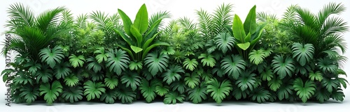 Green wall of rich tropical plants. Dense foliage backdrop design. Fresh, vibrant plants for eco-friendly decor. Perfect for nature backgrounds, interior design, tropical vibes.