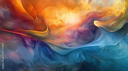 Dynamic abstract art featuring flowing lines of orange, Medical  yellow, purple, and blue colors blended in a fluid and contemporary composition.