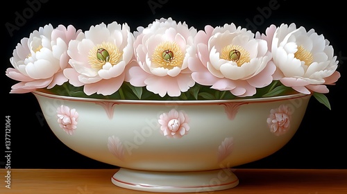 Elegant Bowl of Light Pink Peonies for Floral Arrangement