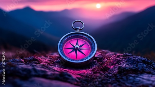 A sleek compass glowing with neon lights, symbolizing navigating business decisions and strategies.