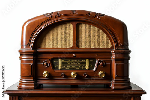 Obraz na płótnie Exquisite Antique Radio, A Nostalgic Journey Back in Time with Intricate Details and Timeless Charm, Showcasing the Beauty of Vintage Technology and Classic Design w salonie
