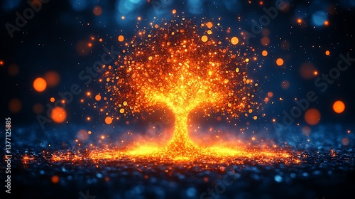 A tree made of golden coins on a textured blue background, representing the growth of business wealth.