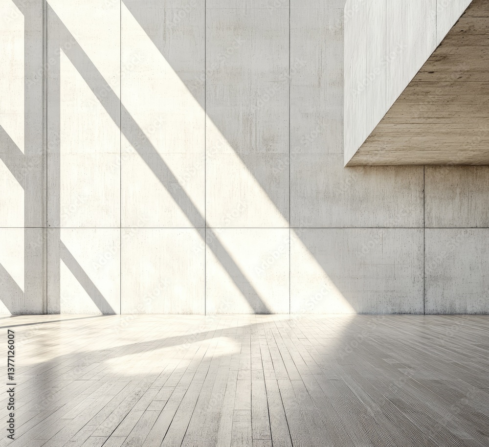 Obraz premium Empty modern concrete interior, sunlight streams in