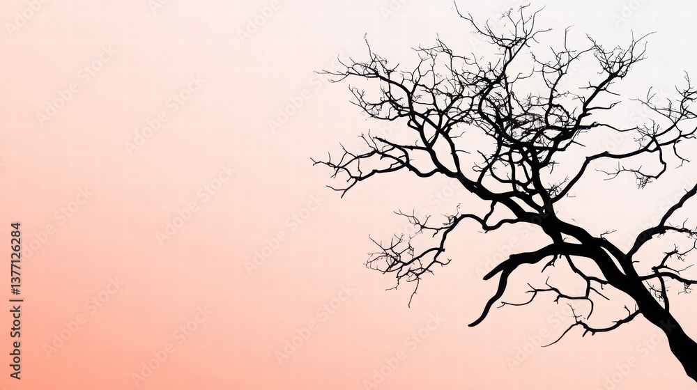 Fototapeta premium Black Tree Silhouette Against Soft Gradient Background at Dusk