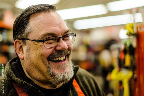 Happy Man Shopping for Tools in Home Improvement Store with Discounts