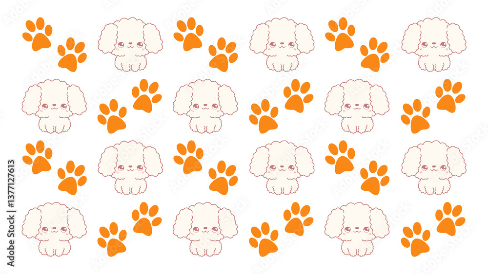 Adorable Cartoon Poodle Puppies and Paws Seamless Pattern Design Cute Dog Illustration for Kids Adorable Cartoon Poodle Puppies and Paws Seamless Pattern Design Cute Dog Illustration for Kids