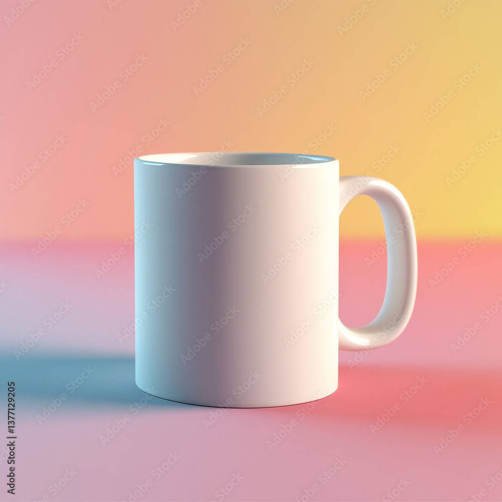 clean white mug with smooth surface, perfect for showcasing designs or logos, set against colorful gradient background. Ideal for personal or promotional use clean white mug with smooth surface, perfect for showcasing designs or logos, set against colorful gradient background. Ideal for personal or promotional use