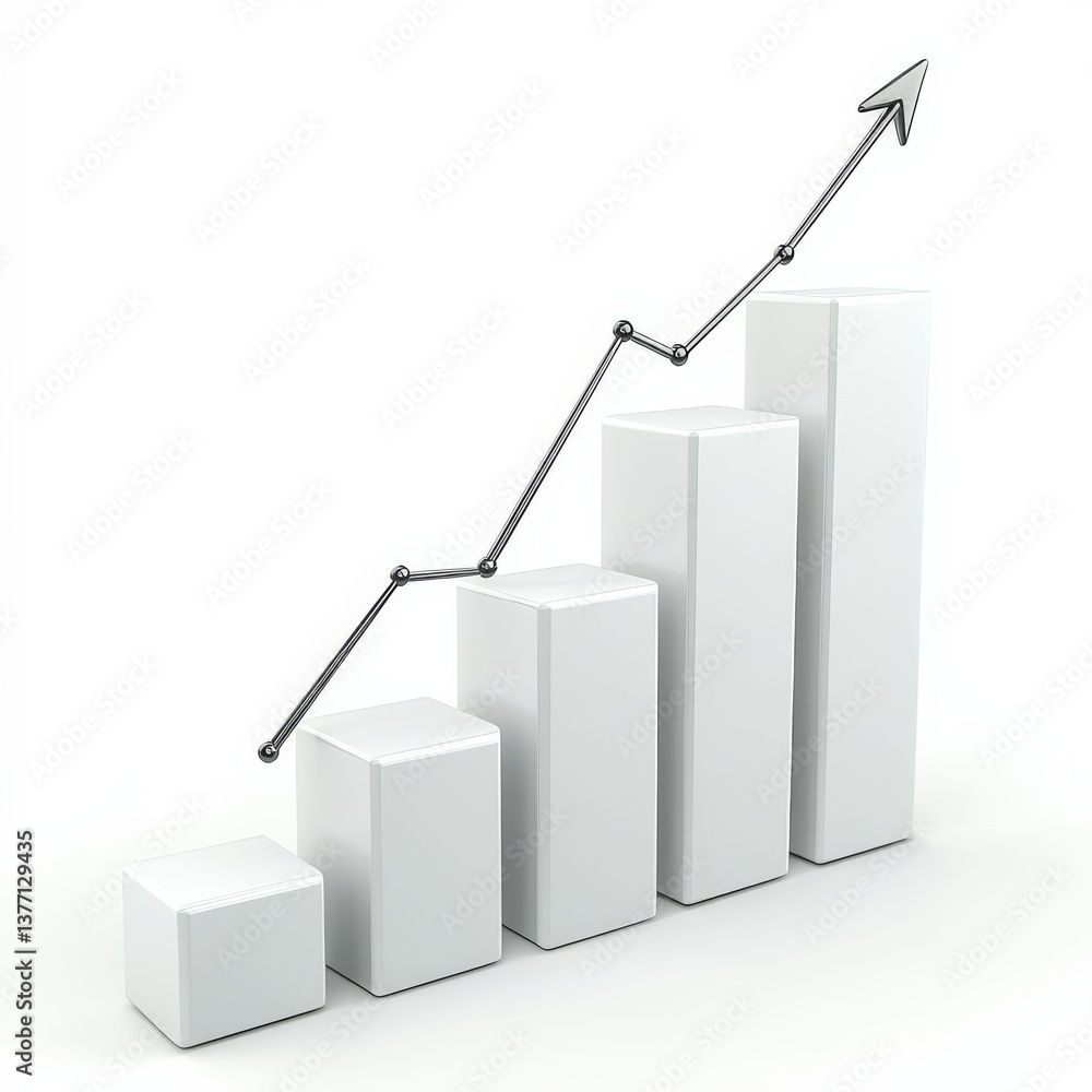 Increasing bar graph with upward trend, representing growth and success in data analysis Increasing bar graph with upward trend, representing growth and success in data analysis