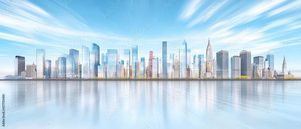 Fototapeta premium Futuristic city skyline business meeting hyperrealistic office environment urban landscape professional viewpoint