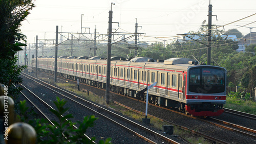 View of train running in the city of Jakarta