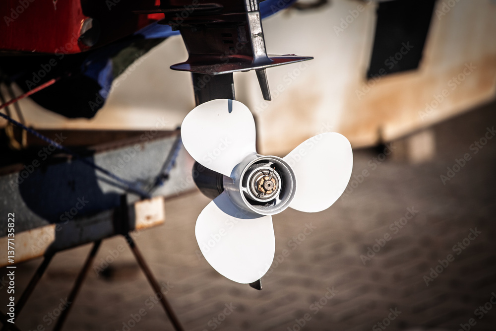 Selective blur of a marine propeller (helix) in motion captures the dynamic rotation and intricate design of a boat propeller. The abstract effect emphasizes speed and mechanical artistry in an indust Selective blur of a marine propeller (helix) in motion captures the dynamic rotation and intricate design of a boat propeller. The abstract effect emphasizes speed and mechanical artistry in an indust