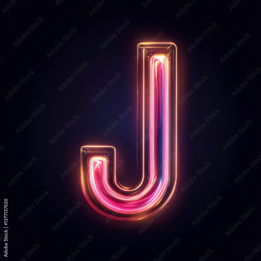 Glowing Neon Letter J - Vibrant Pink and Orange Alphabet Glowing Neon Letter J - Vibrant Pink and Orange Alphabet