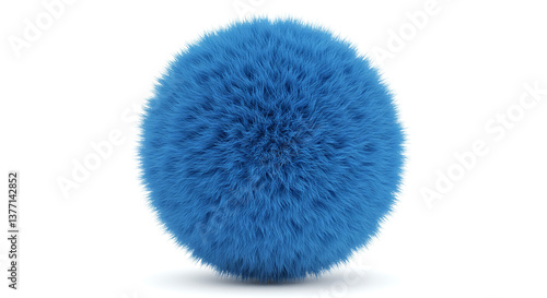 Fototapeta Naklejka Na Ścianę i Meble -  A vibrant blue fuzzy sphere, a playful and soft abstraction against a stark white background.