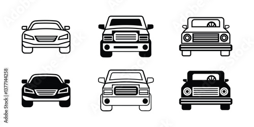 Front view of different types of car. High quality vector illustration of a set of car icons and transport vehicles on transparent background.