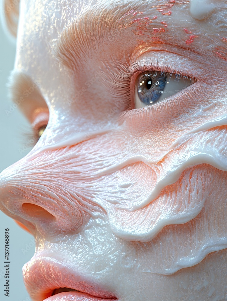 Naklejka premium Close-up of a face with a textured, creamy mask