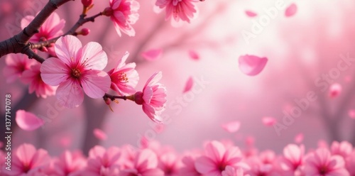 Wallpaper Mural pink sakura petals floating gently in the air, soft focus, cherry blossoms Torontodigital.ca
