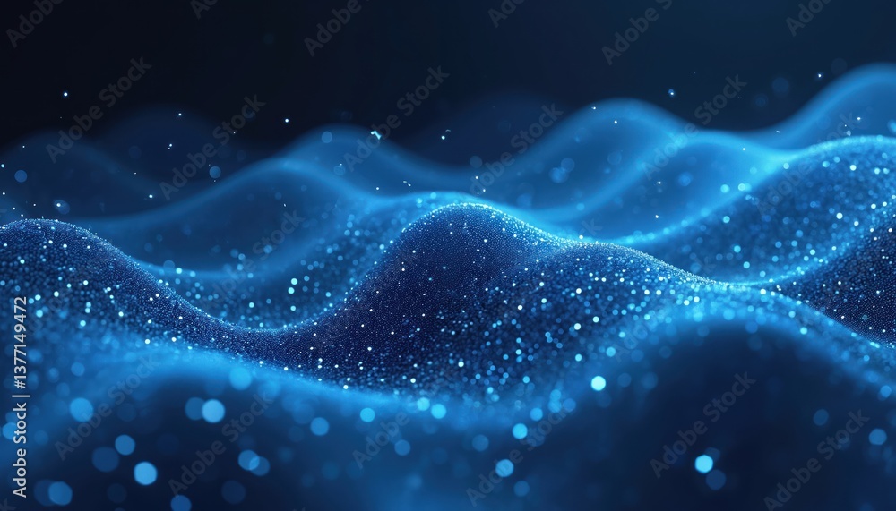 Abstract digital wave with glowing dotted pattern. Digital tech concept, shows advanced technology, network connection. Modern futuristic design, ideal for data visualization, cyberspace, science,