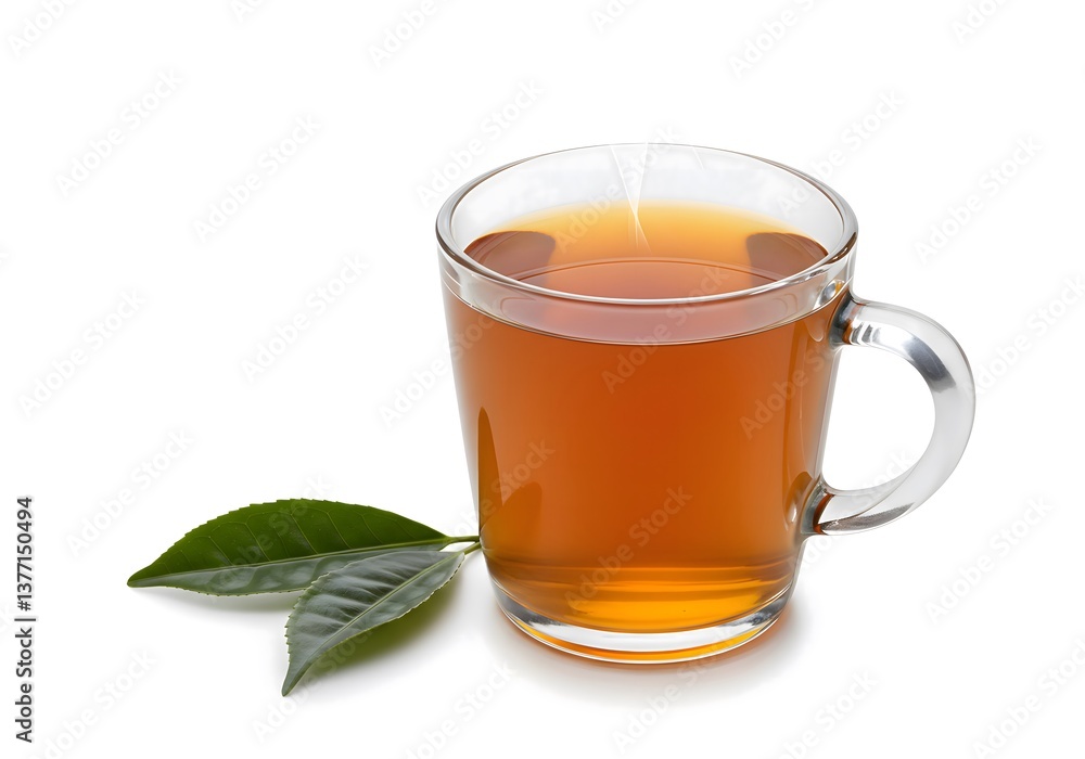 cup of tea with mint transparent cup, white background cup of tea with mint transparent cup, white background