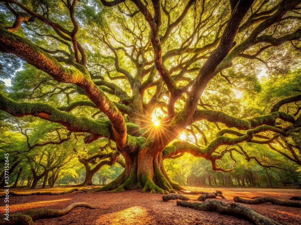 Fototapeta premium Angel Oak Tree Miniature Wonderland: Tilt-Shift Photography of Majestic Southern Live Oak