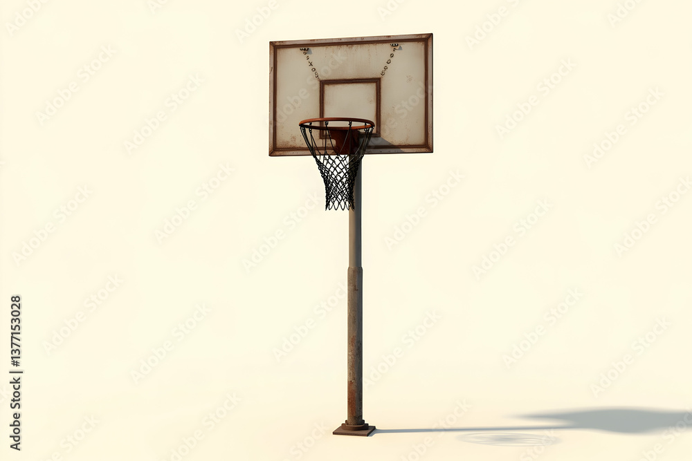 Photorealistic Image of an Old Outdoor Basketball Hoop and Net Against a Clean Background, Ideal for Sports Enthusiasts and Nostalgic Themes, Isolated Photorealistic Image of an Old Outdoor Basketball Hoop and Net Against a Clean Background, Ideal for Sports Enthusiasts and Nostalgic Themes, Isolated