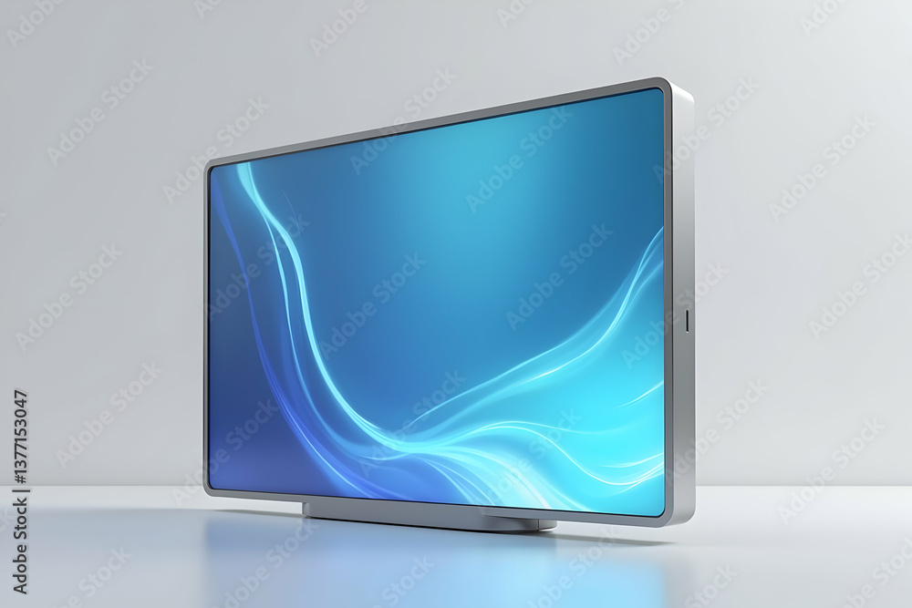 Photorealistic Mockup of a Sleek Modern TV with Abstract Display and Minimalist Design for Home Entertainment and Technology Enthusiasts Showcase Photorealistic Mockup of a Sleek Modern TV with Abstract Display and Minimalist Design for Home Entertainment and Technology Enthusiasts Showcase