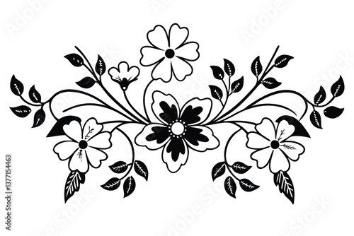 Vintage Floral Engraving Illustration  Classic Botanical Etching Artwork
