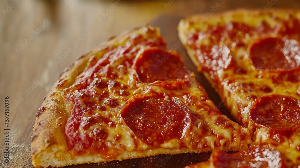 Delicious Pepperoni Pizza on a Wooden Board with Melted Cheese and Crispy Crust, Perfect for Sharing with Family and Friends at Any Occasion or Gathering Delicious Pepperoni Pizza on a Wooden Board with Melted Cheese and Crispy Crust, Perfect for Sharing with Family and Friends at Any Occasion or Gathering