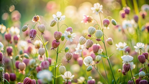 Wallpaper Mural Bladder Campion Wildflower Close-Up: Delicate Pink & White Blooms in a Miniature Field Torontodigital.ca