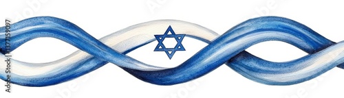 Watercolor art featuring blue and white waves with a Star of David symbolizing Jewish culture and identity. Blue wave jewish painting.