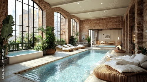 Luxurious urban rooftop pool spa