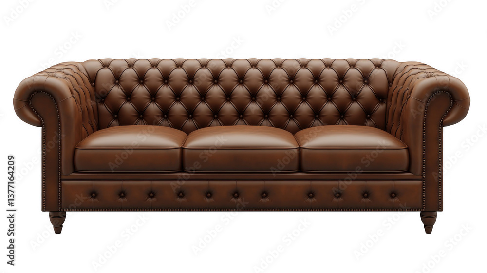 Fototapeta premium Elegant Brown Leather Chesterfield Sofa with Button Tufting Design