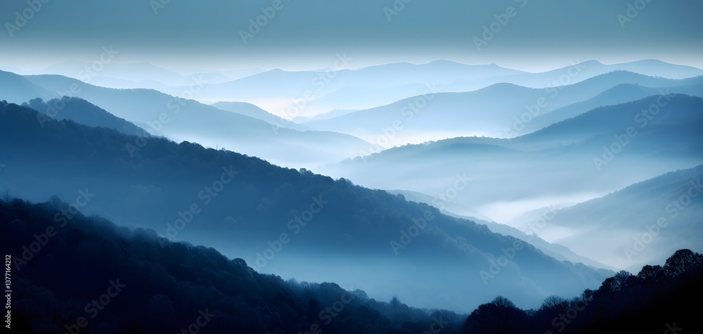 Misty mountain range with layered blue hues, creating depth and serenity in a calming landscape. A peaceful natural setting with scenic views. Misty mountain range with layered blue hues, creating depth and serenity in a calming landscape. A peaceful natural setting with scenic views.