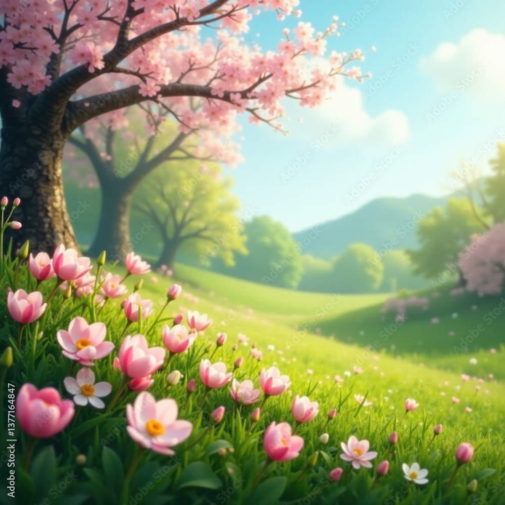 Soothing Spring Landscape with Blooming Flowers, spring, flowers Soothing Spring Landscape with Blooming Flowers, spring, flowers