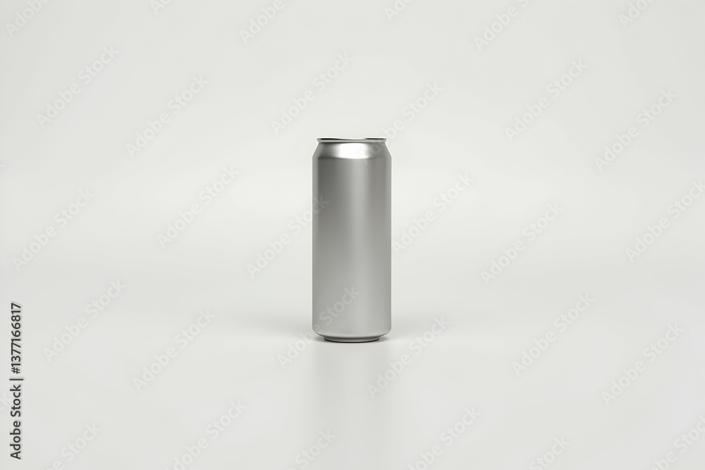 Sleek Silver Beverage Container, A Minimalist Still Life of a Metallic Can on a Clean, Bright Background, Emphasizing Modern Design and Simplicity Sleek Silver Beverage Container, A Minimalist Still Life of a Metallic Can on a Clean, Bright Background, Emphasizing Modern Design and Simplicity