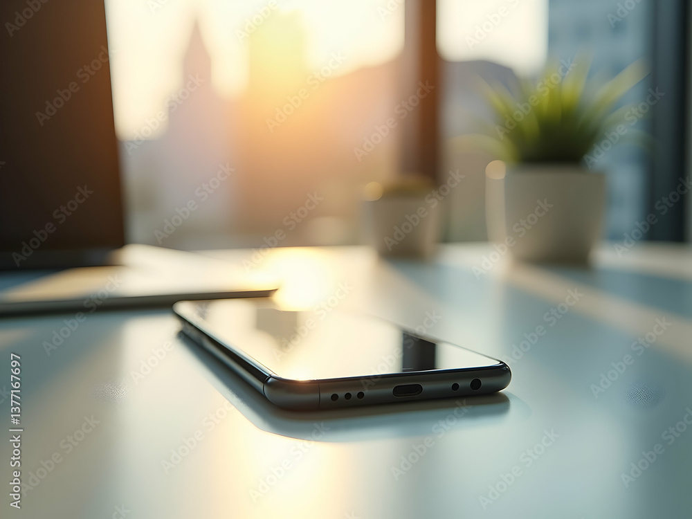 Sleek Smartphone on a Modern Office Desk, A Study in Minimalist Design and Contemporary Technology, Showcasing Connectivity and Productivity in a Professional Setting Sleek Smartphone on a Modern Office Desk, A Study in Minimalist Design and Contemporary Technology, Showcasing Connectivity and Productivity in a Professional Setting