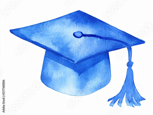 Watercolor graduation cap clipart academic achievement tassel hat ceremony celebration school university student success diploma education blue accessory isolated symbol milestone colorful background