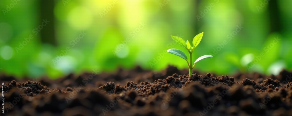 Tiny coffee seedlings emerge from soil, surrounded by lush greenery , sprouting, landscape Tiny coffee seedlings emerge from soil, surrounded by lush greenery , sprouting, landscape