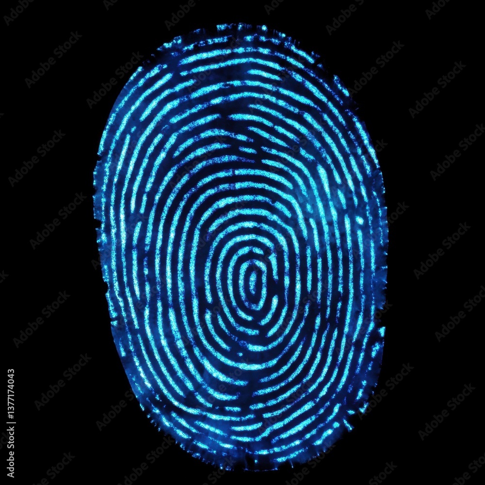 Fototapeta premium Digital representation of a fingerprint in blue colors highlighting intricate details and unique patterns of identity