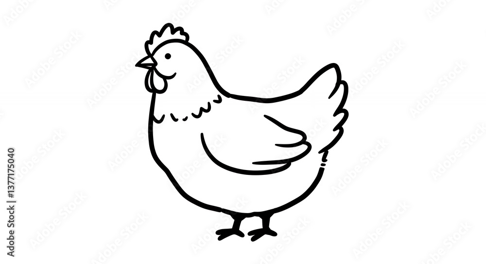 Stylized Hen Illustration Simple Black Line Art on White Background Stylized Hen Illustration Simple Black Line Art on White Background