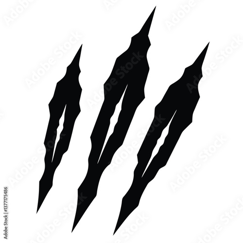 Animal's claws scratch scrape track, Cat tiger scratches paw shape, Four nails trace, illustration vector isolated flat design.