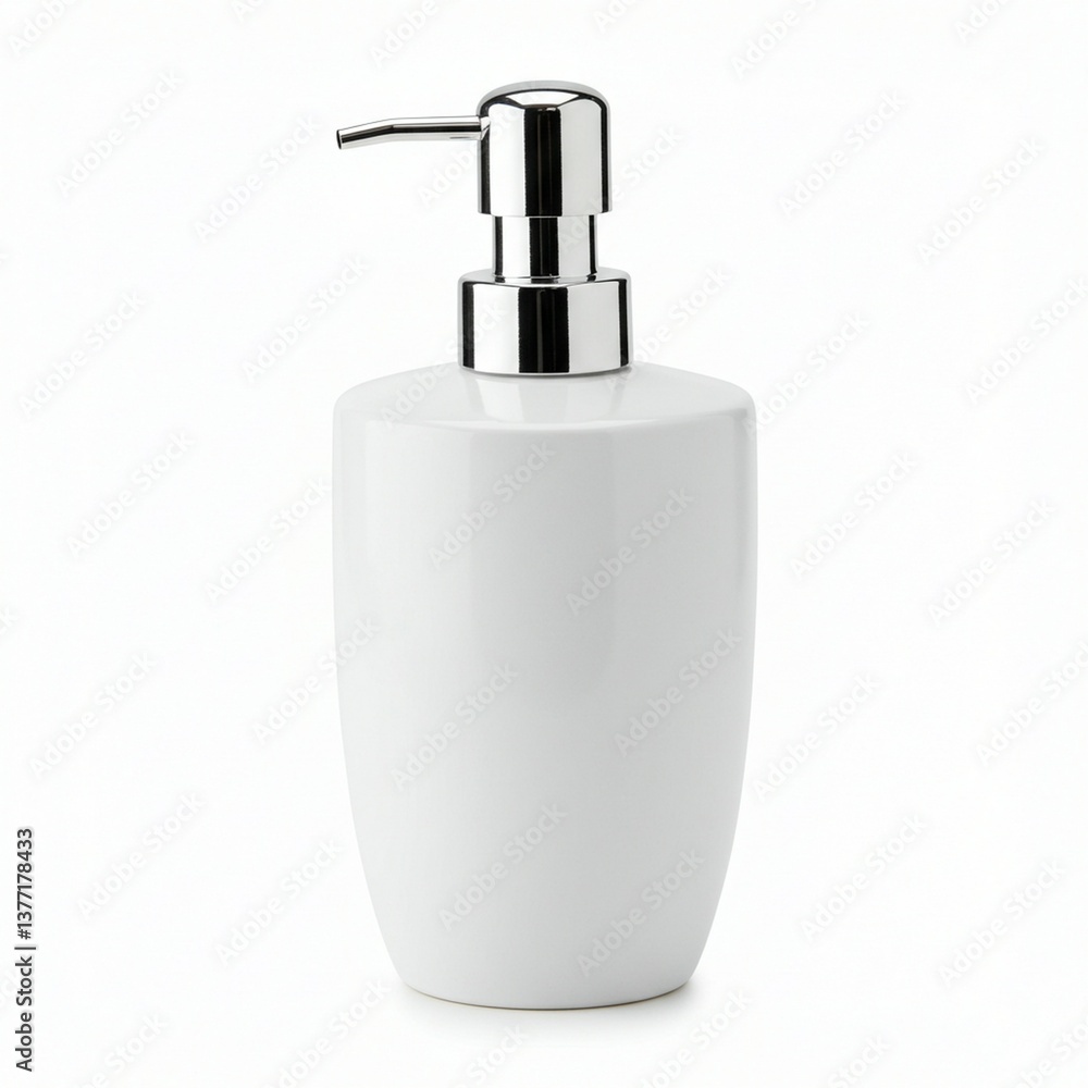 Fototapeta premium Modern White Ceramic Soap Dispenser Against White Background