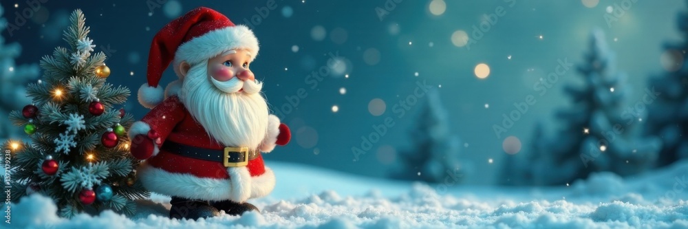 Whimsical Santa with snowflake and Christmas tree, santa, whimsy Whimsical Santa with snowflake and Christmas tree, santa, whimsy