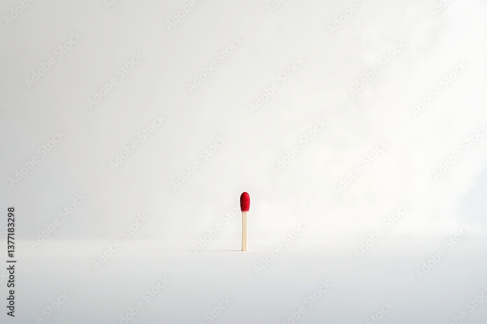 Single matchstick standing tall against a white backdrop for creativity and innovation Single matchstick standing tall against a white backdrop for creativity and innovation