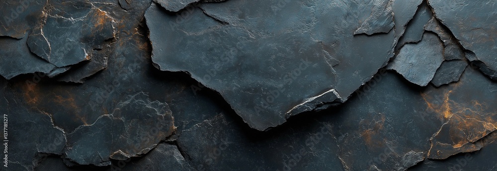 Fototapeta premium Dark slate rock with an irregular shape and rich texture