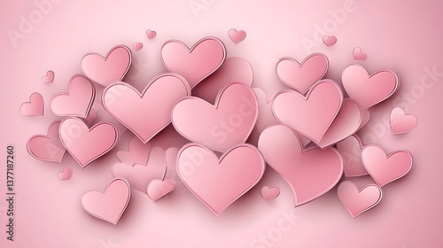 Pink hearts with Valentines Day background.